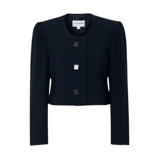 26f16 Yves Saint Laurent イブサンローラン ウールショートジャケット パフスリーブ アウター Mサイズ ブラック ウール100％ レディース 女性用u02t