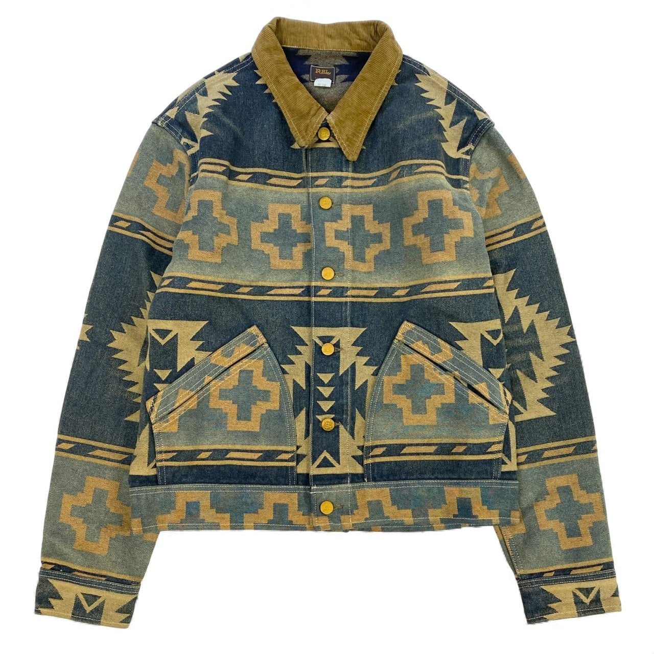 54L5 RRL ダブルアールエル ラルフローレン Valero Jacquard Trucker ネイティブ ジャガード ジャケット サイズL インディゴ メンズ 男性用 アウターk02i