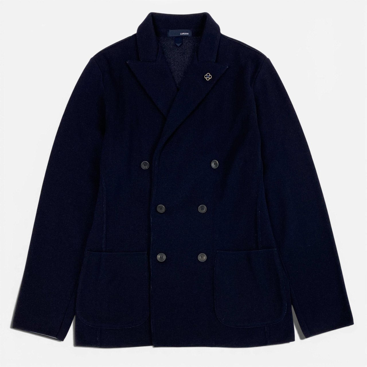 65a14【美品】 LARDINI ラルディーニ 近年 ハイゲージニット ジャケット ウールニット ダブルブレスト メンズ 紳士服 イタリア製 サイズM ネイビー ウール100％u02t