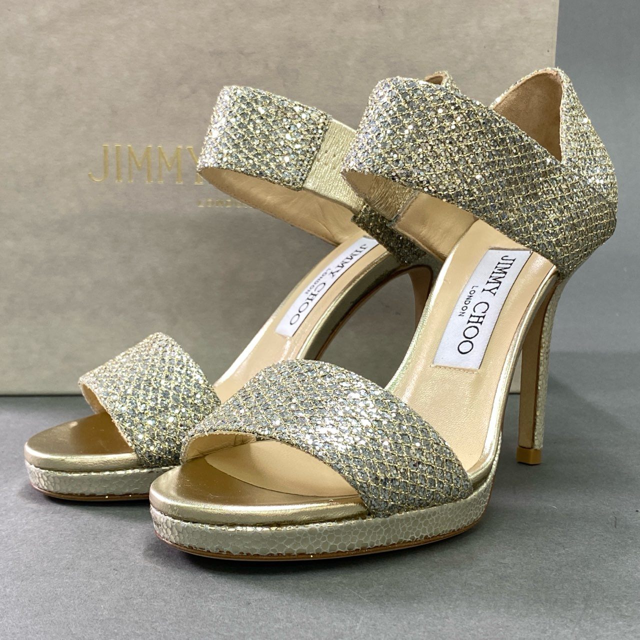 14k6 JIMMY CHOO ジミーチュウ 247ALANA アラーナ パンプス サンダル ピンヒール ラメデザイン サイズ35 シルバー系 レザー レディース 女性用 靴