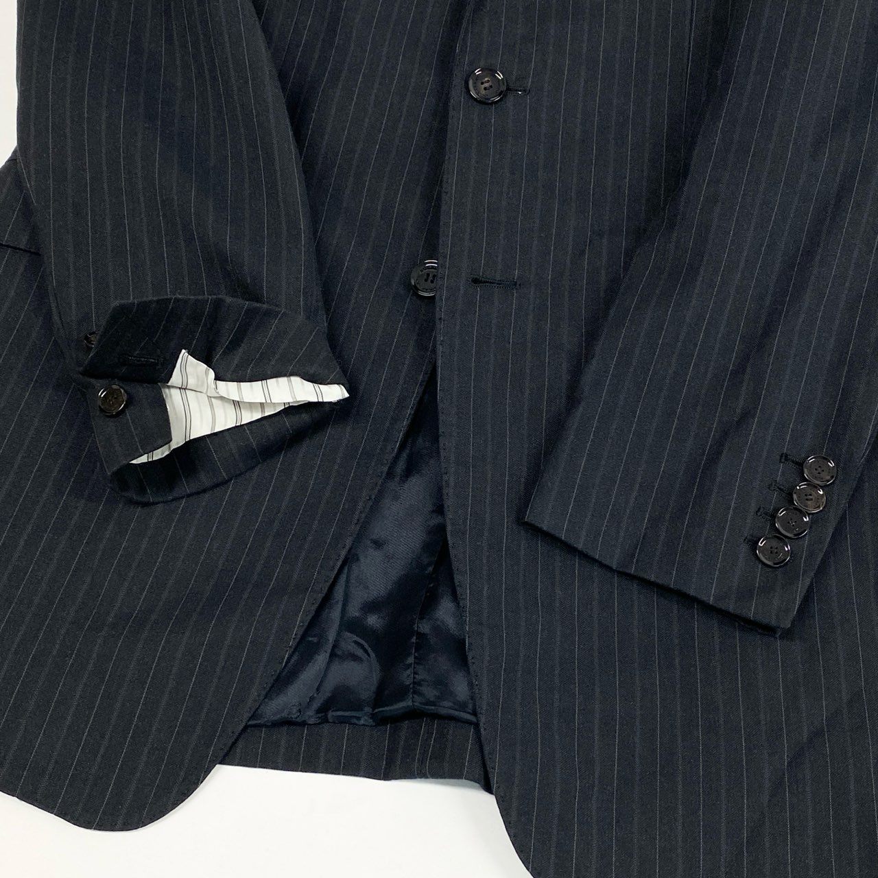 68L11 BURBERRY バーバリー イタリア製 コレクションライン シングルスーツ セットアップ 裏地ロゴ総柄 46 ブラック ストライプ ウール メンズ 男性用u02t