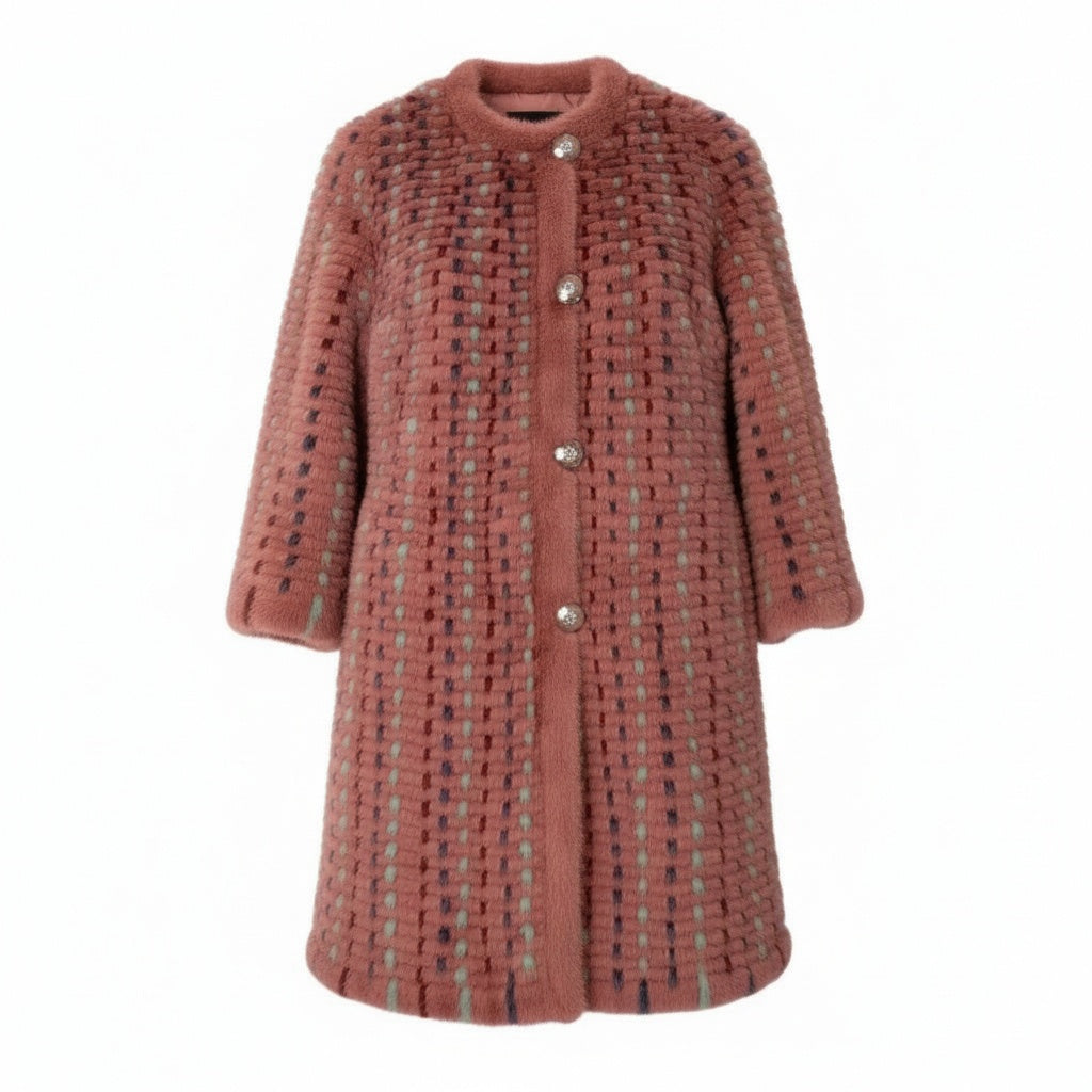 34a16 染めミンク ミックスファー リバーシブルコート サイズF ピンク 本毛皮 Dyed Mink Fur Coatt18r