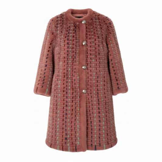 34a16 染めミンク ミックスファー リバーシブルコート サイズF ピンク 本毛皮 Dyed Mink Fur Coatt18r