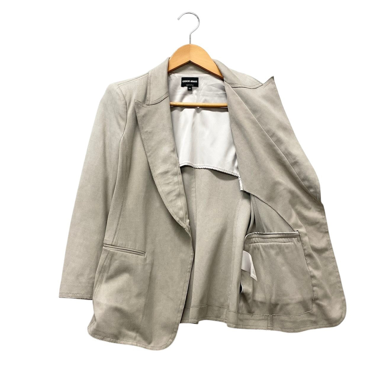 17f18 GIORGIO ARMANI ジョルジオアルマーニ スウェードレザー テーラードジャケット シングル サイズ42 ライトグレー  レディース 女性用u02t