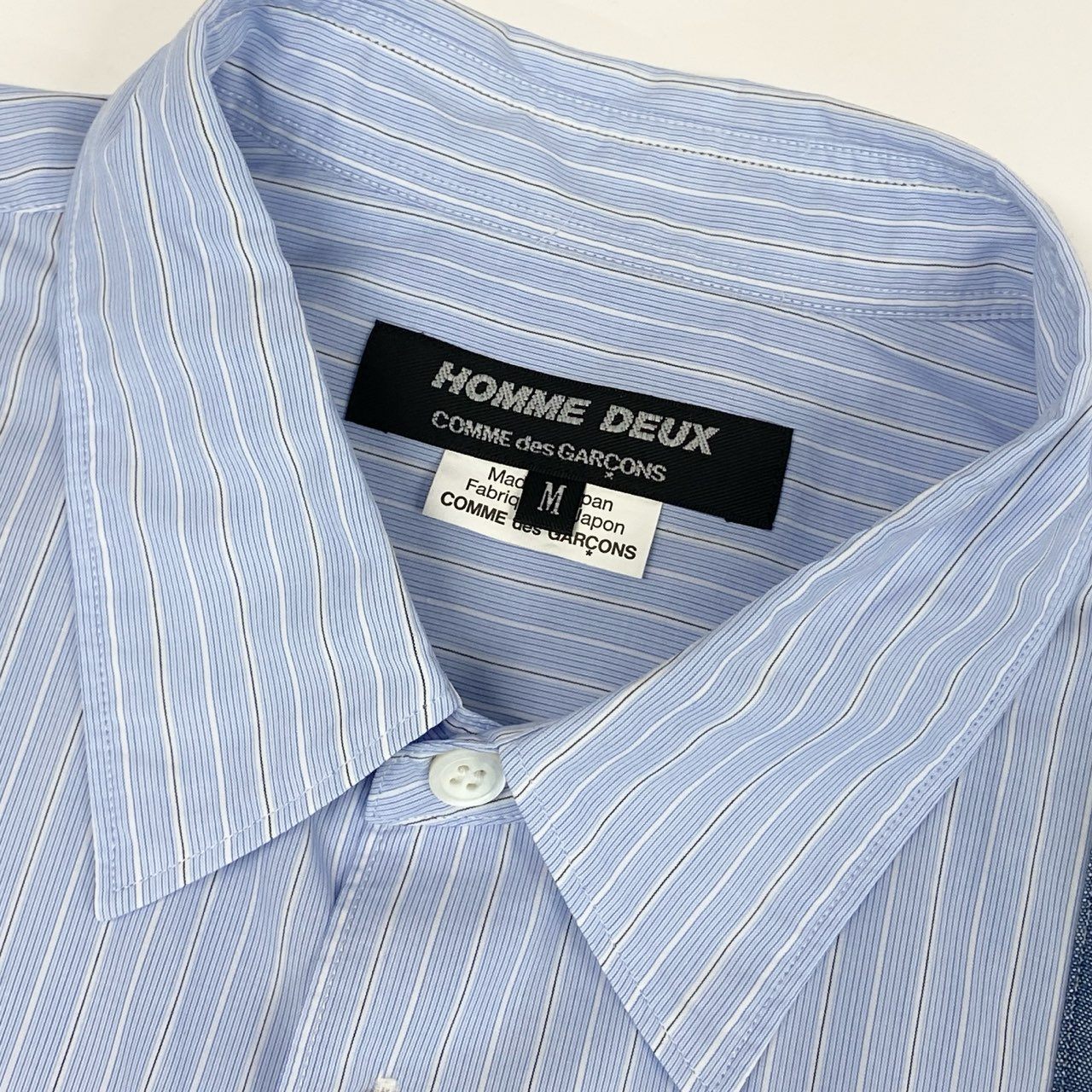 54g10 《美品》 COMME des GARCONS HOMME DEUX コムデギャルソン オムドゥ 切替ストライプシャツ M ブルー 日本製 紳士服