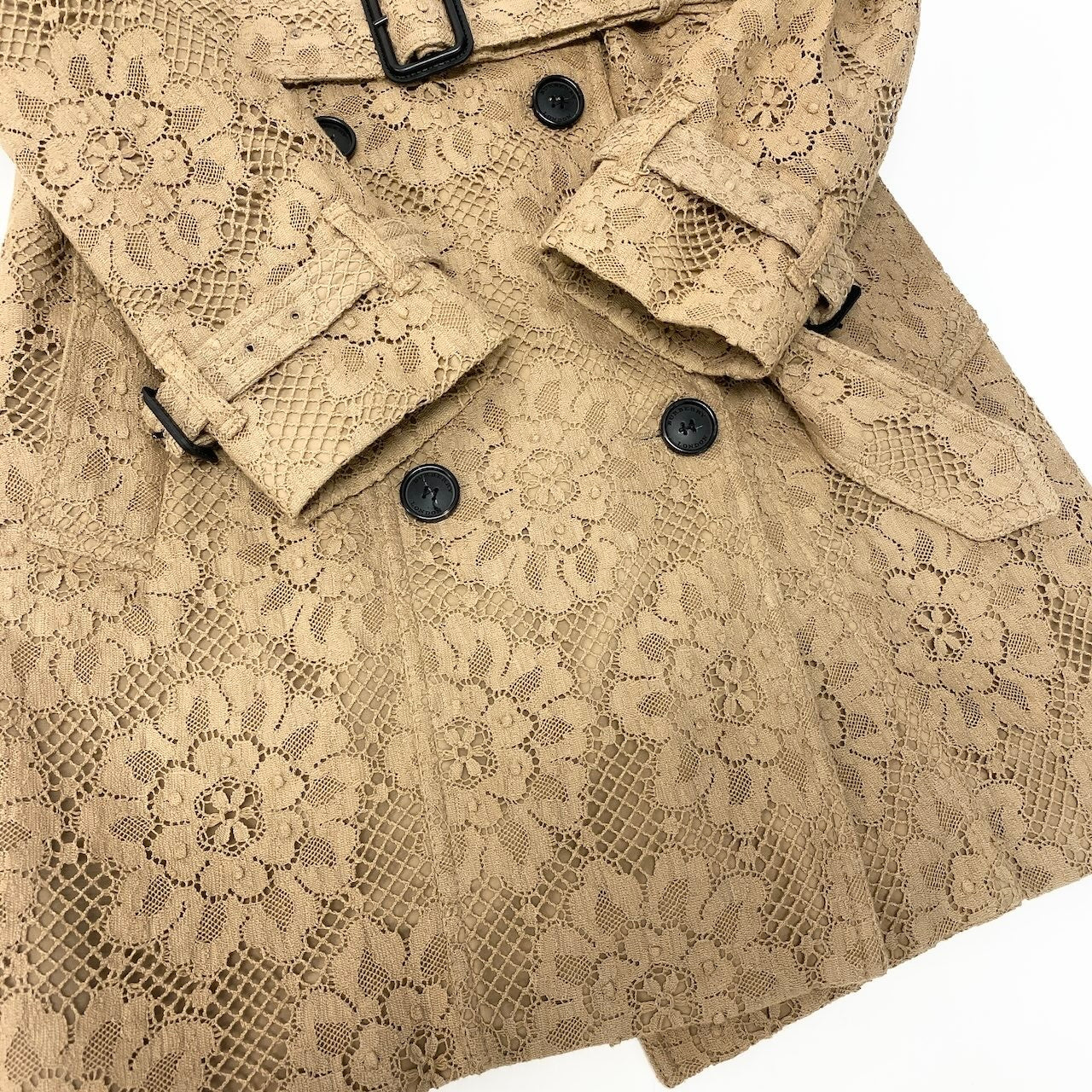 79c26 【美品】BURBERRY LONDON バーバリー ロンドン トレンチコート 総レースコート アウター ロングコート 40サイズ ベージュ レディース 女性用u02t