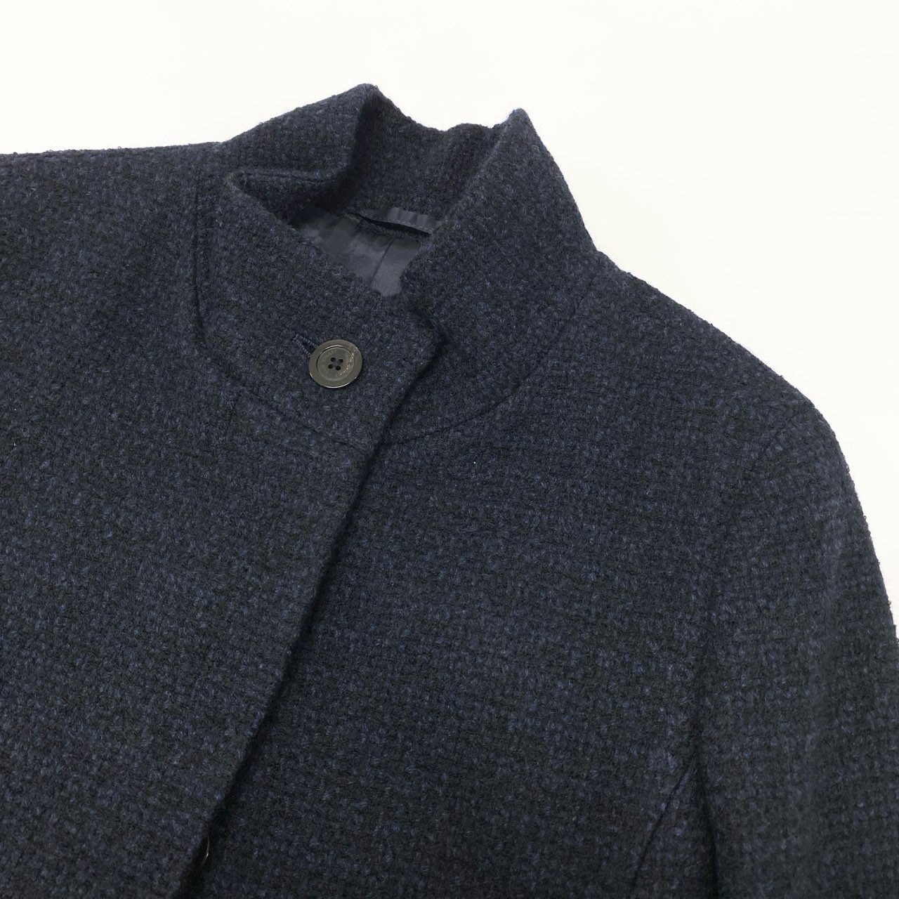 36k28 Paul Stuart ポールスチュアート スタンドカラーコート ツイードコート ロング ウールブレンド レディース 女性用 6 ネイビー ブラックu02t