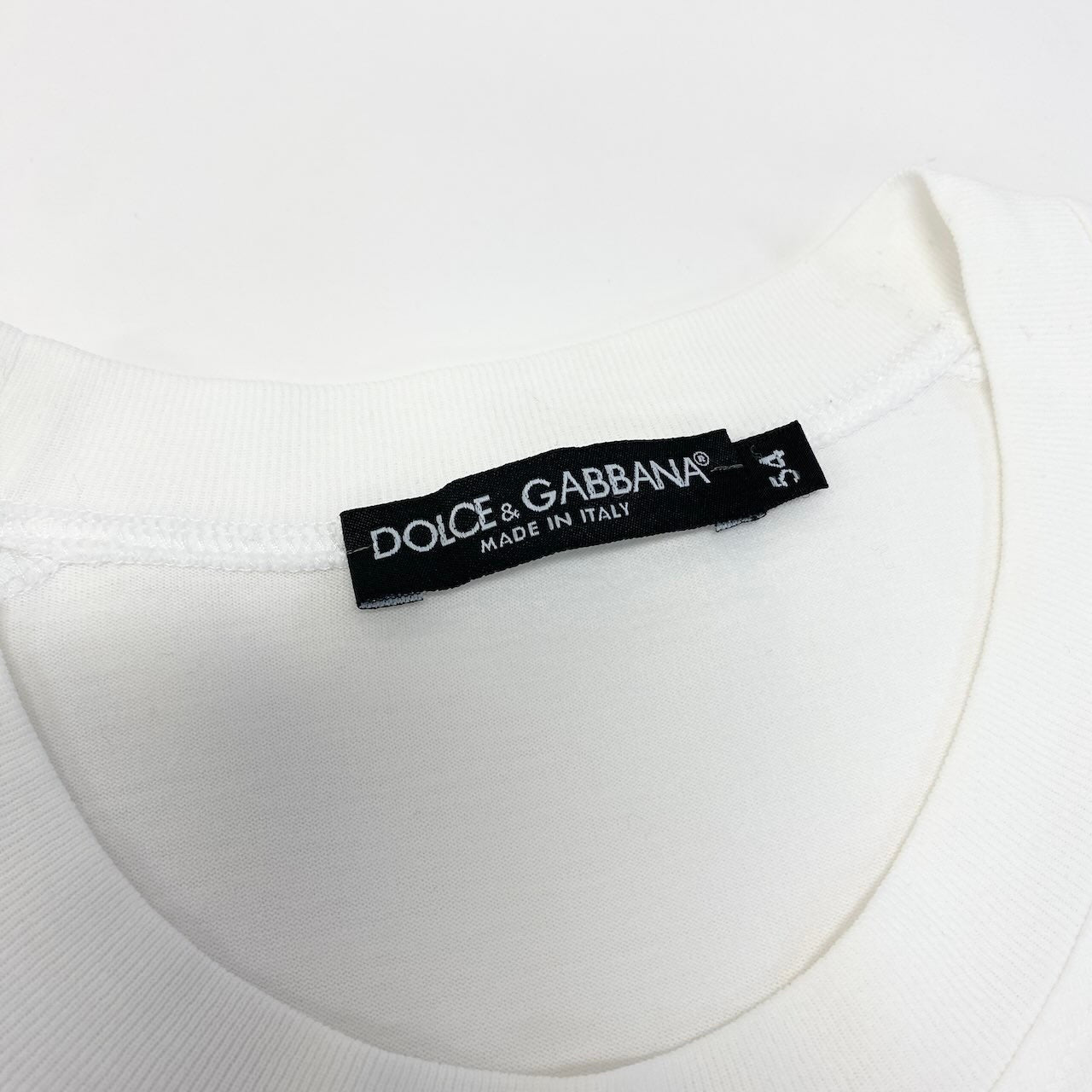 55d30 DOLCE&GABBANA ドルチェアンドガッパーナ ロングスリーブ プリントTシャツ フロントロゴ クルーネックカットソー サイズ54 ホワイト コットン100％ メンズ 紳士服u02t