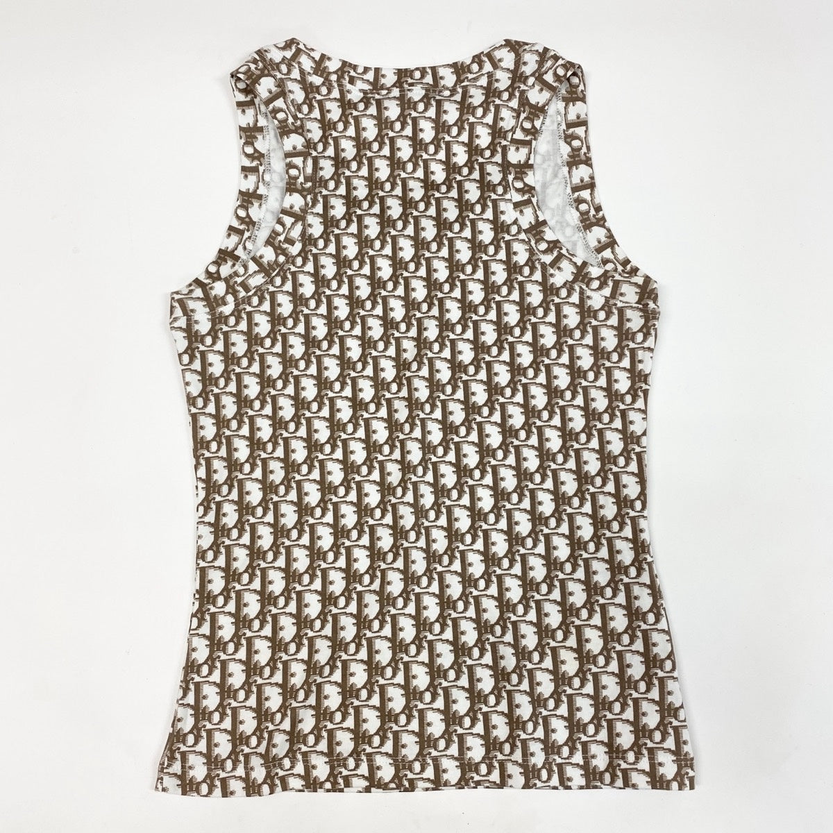 g11 Christian Dior ノースリーブカットソー タンクトップ トロッター 花刺繍 フランス製 5E1655960 40サイズ ホワイト ブラウン コットン100％ レディース 女性用u02t