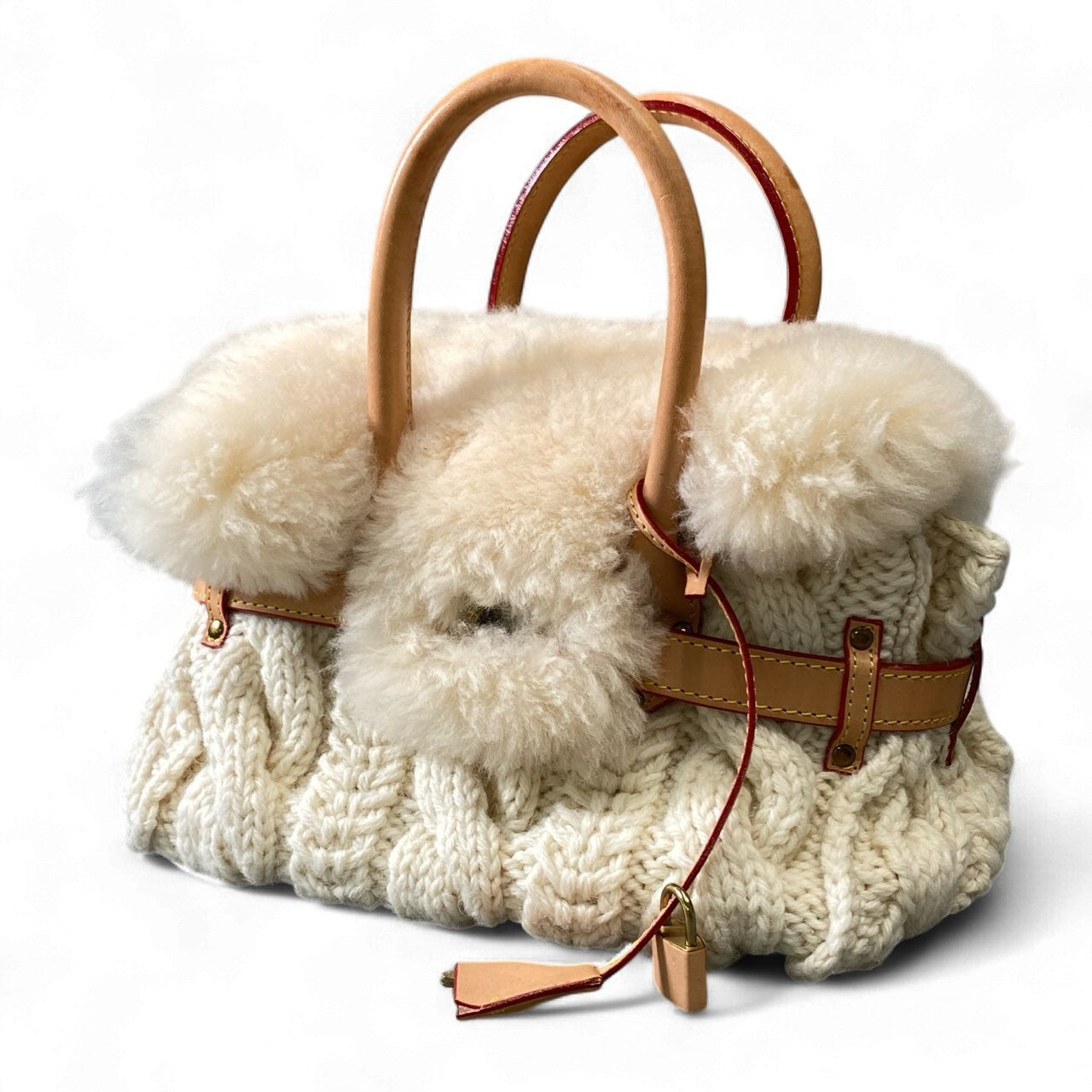 ak18 MONTEROSA モンテローザ muku ムク リアルムートン 手網みニット ファー トートバッグ 鞄 ベージュk02i