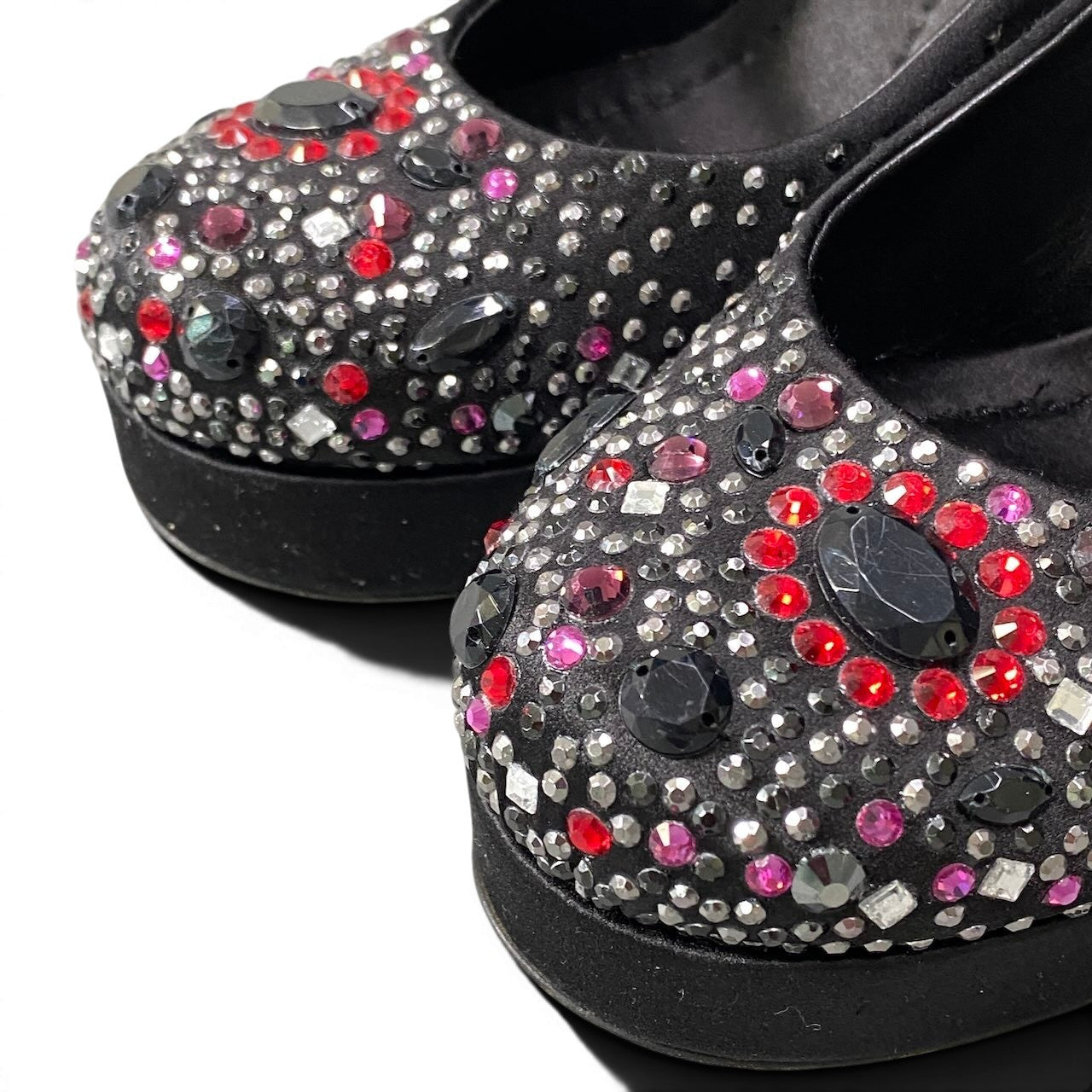 e8 D&G DOLCE&GABBANA ドルチェ＆ガッバーナ ラインストーン パンプス サイズ37 1/2 ブラック サテン レディース シューズk02i
