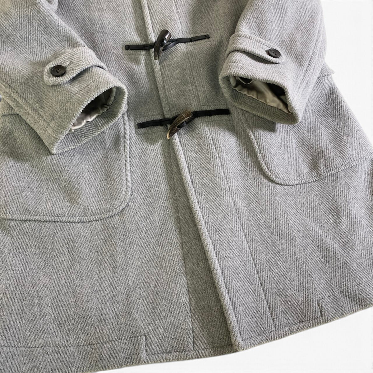 8j26 GRENFELL グレンフェル BAKER LONG ベーカー ダッフルコート トグルボタン 裏地チェック柄 36 ライトグレー メンズu02t