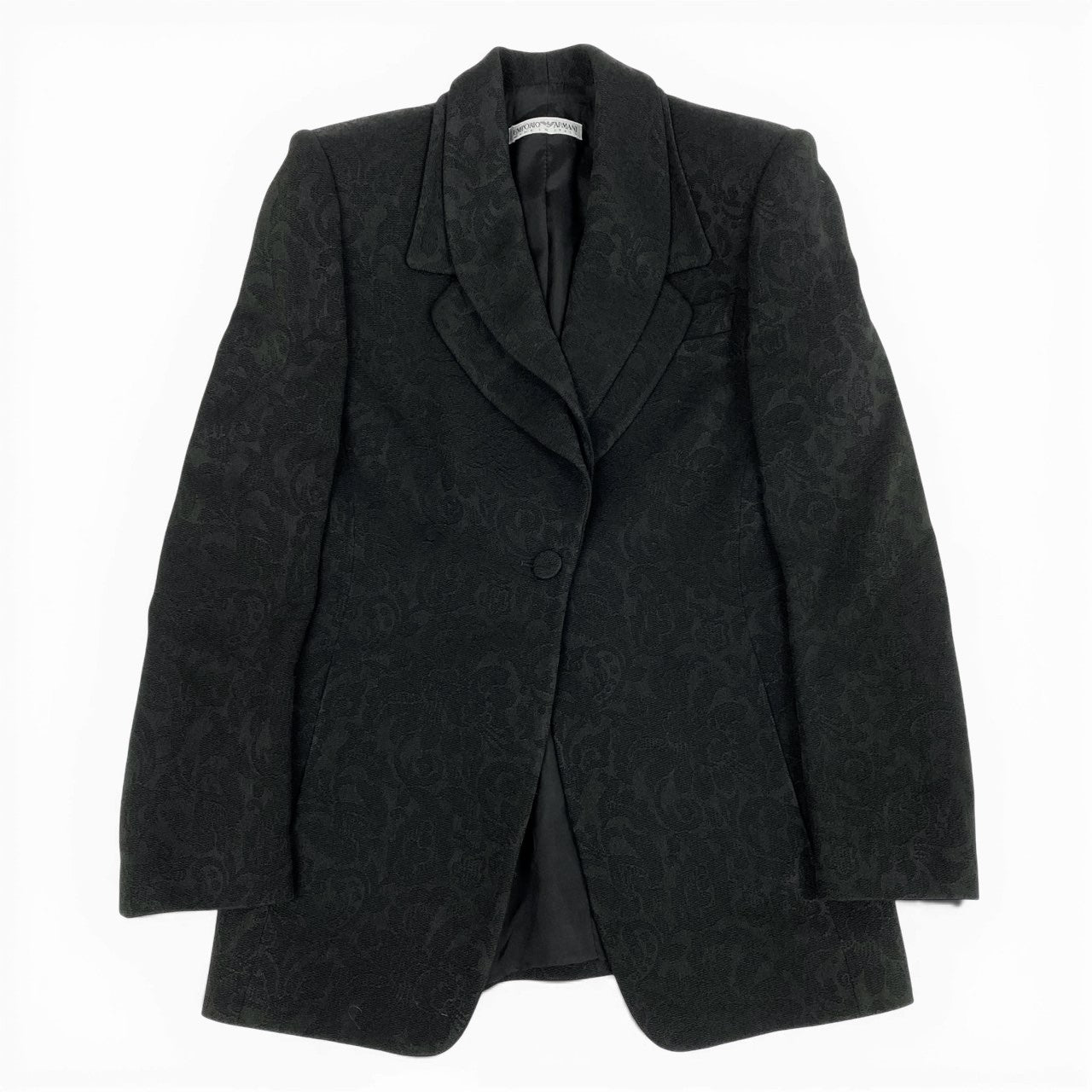 33a26 EMPORIO ARMANI エンポリオアルマーニ ダブルカラー 総刺繍ジャケット  サイズ40 ブラック ブレザー イタリア製 希少デザインt18r