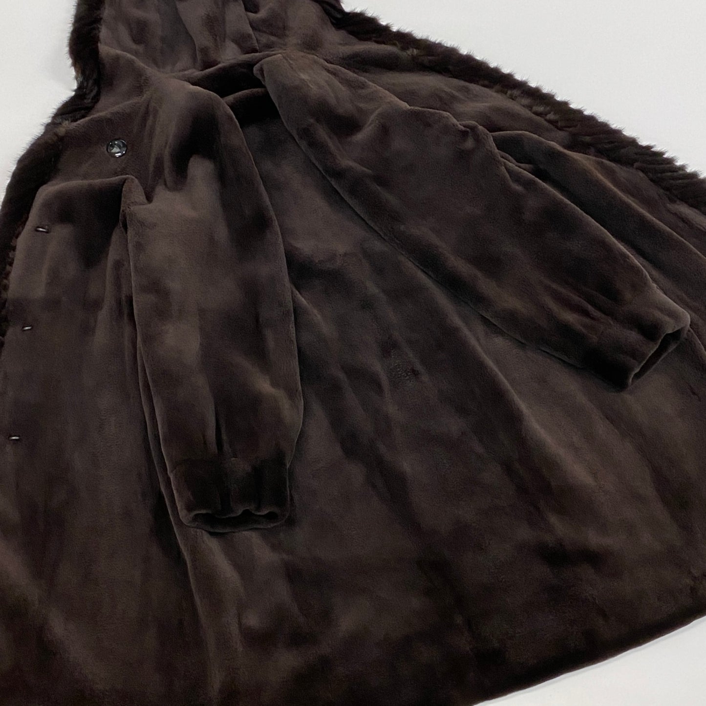 35L19 SAGA MINK サガミンク 銀サガ シェアードミンク フード付き 超ロングコート 丈108cm サイズF ブラウン 最高級本毛皮 MINK FURt18r