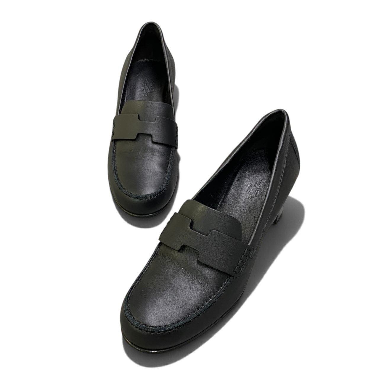 i1 Hermès エルメス アンタンポレル50 チャンキーヒール パンプス サイズ38 1/2 ブラック レザー レディースk02i