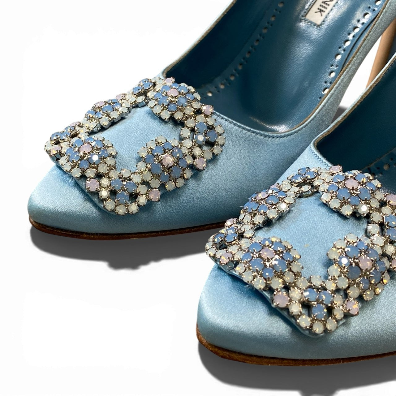 a6 定価￥228.800 MANOLO BLAHNIK マノロブラニク HANGISI OPAL ハンギシ オパール サテンパンプス サイズ36.5 ブルー シューズ セレモニー 付属品有t18r