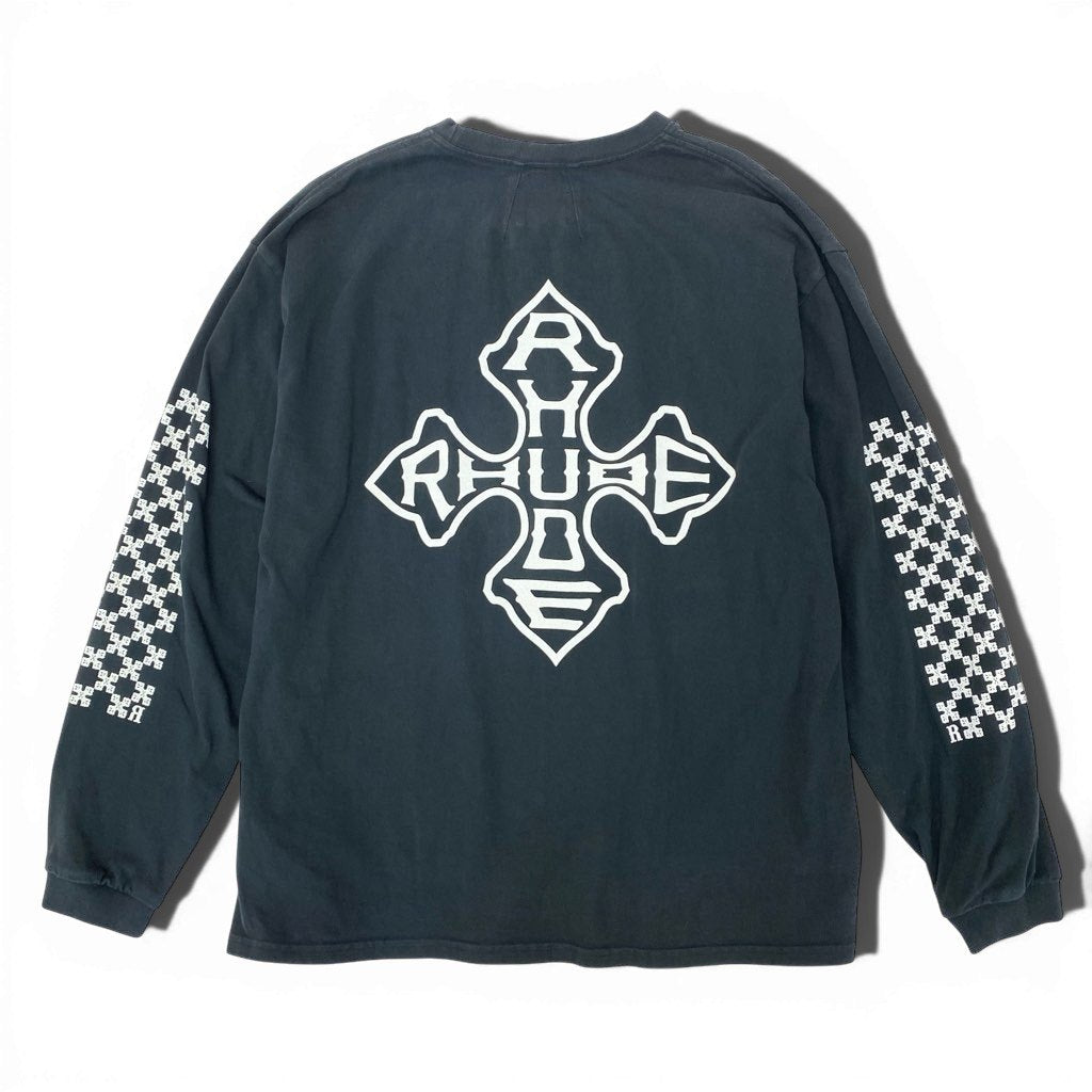 6l25 RHUDE ルード クロスロゴ スウェット ロングスリーブ トップス XLサイズ ブラック コットン100％ メンズo07t