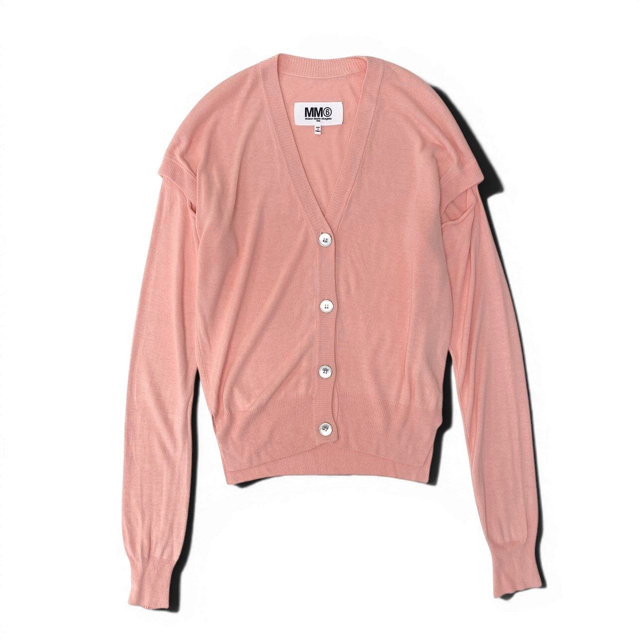 Ef6 MM6 エムエムシックス Maison Martin Margiela レイヤード風 ロングスリーブ ニットカーディガン サイズS サーモンピンク レーヨン100％ レディース 女性用u02t
