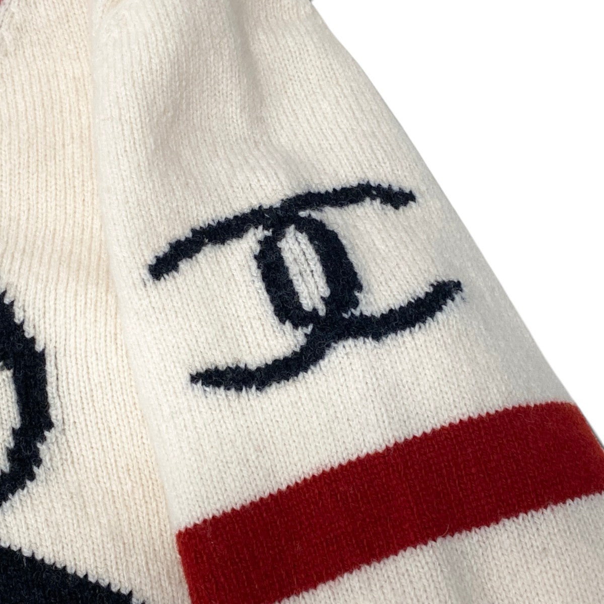 Ci13 CHANEL シャネル ニットセーター 2007年 ペンギン柄 クルーネックニット ウールニット 42 アイボリー レッド ウール100％ レディース 女性用k02i