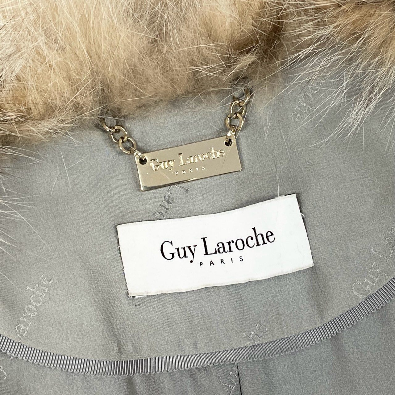 24l15《美品》 Guy Laroche ギラロッシュ LYNX リンクスファー ファーコート セミロングコート カシミヤコート 42 グレージュ カシミヤ ウール レディース 女性用u02t