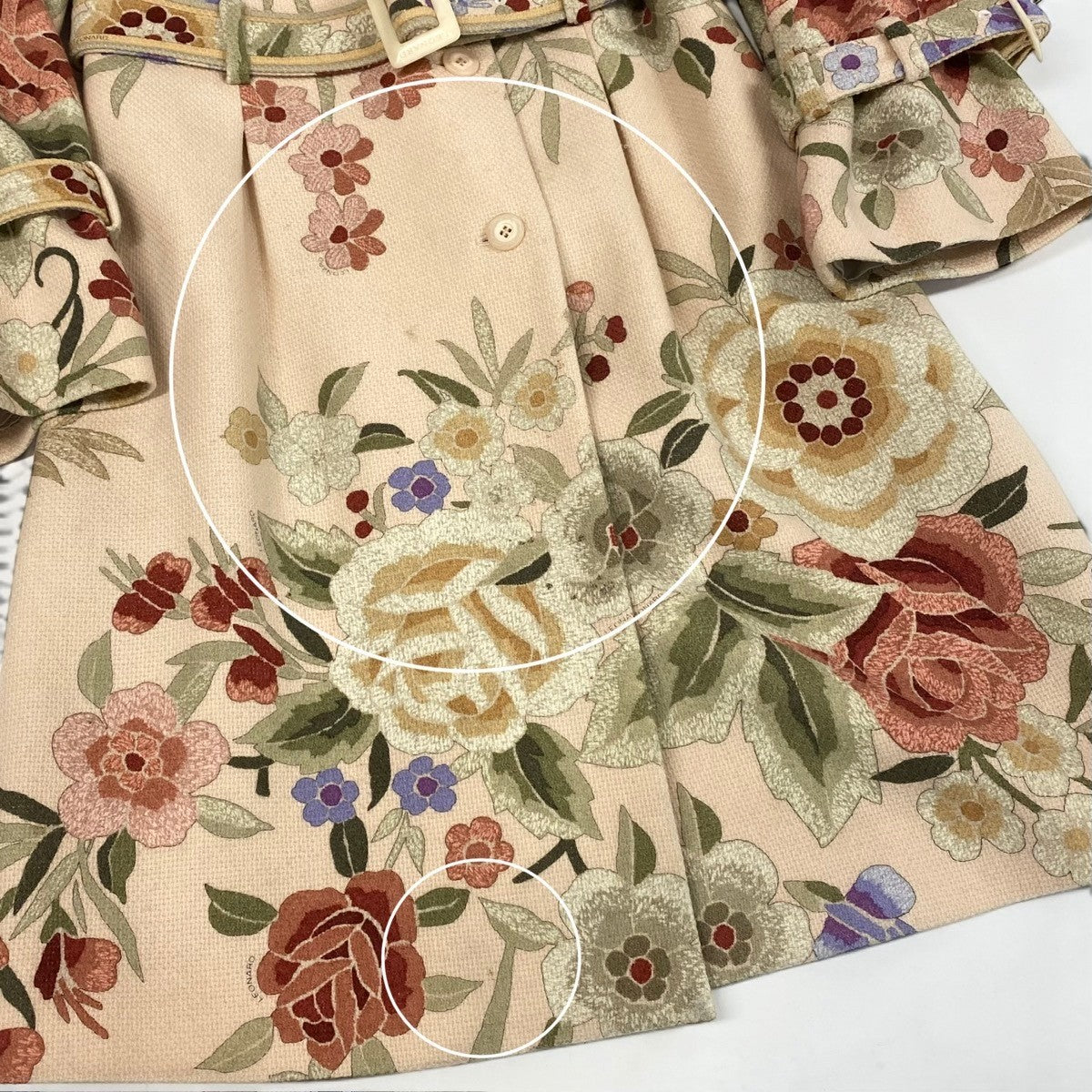 22i15 LEONARD レオナール ウールコート ロングコート カシミヤ混 花柄 ベルテッドコート 0328304 11AR ベージュ マルチカラー レディース 女性用u02t