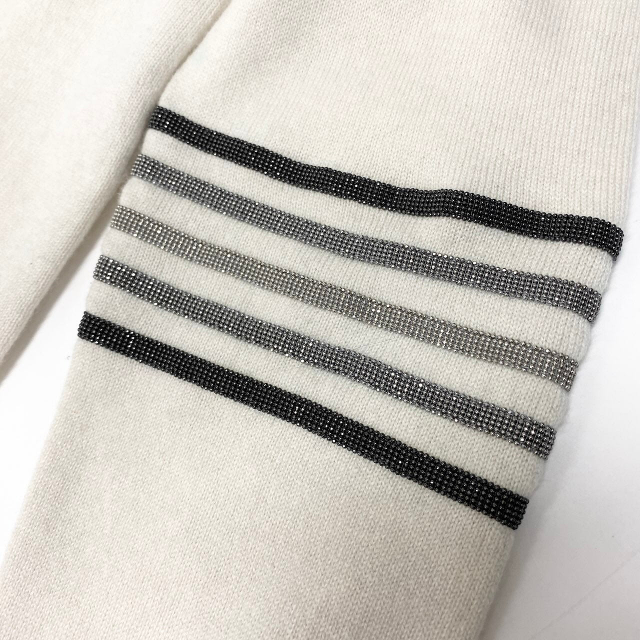 E BRUNELLO CUCINELLI ブルネロクチネリ ロングスリーブカシミヤニット ニットセーター ビーズボーダー トップス XSサイズ アイボリー グレー カシミヤ100％ メンズ 男性用nu1