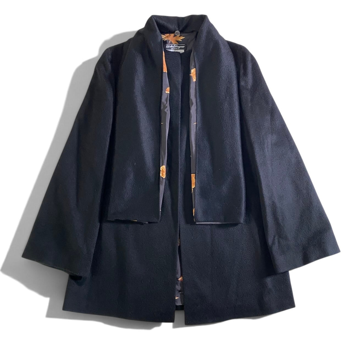93j23 《極美品》 Salvatore Ferragamo サルヴァトーレフェラガモ ノーカラーコート ロングジャケット F 38 ブラック カシミヤ100 レディースu02t
