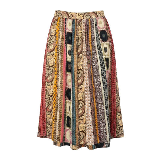 5a9 ETRO エトロ イタリア製 フレアスカート ミモレ丈 総柄プリント シルクブレンド 伸縮ストレッチ○ レディース 女性用 46 マルチカラーu02t