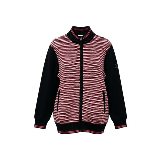 19b17 【美品】 LEONARD レオナール ニットカーディガン ハイネックセーター ファスナー チェック 42 ブラック レディース 女性用u02t