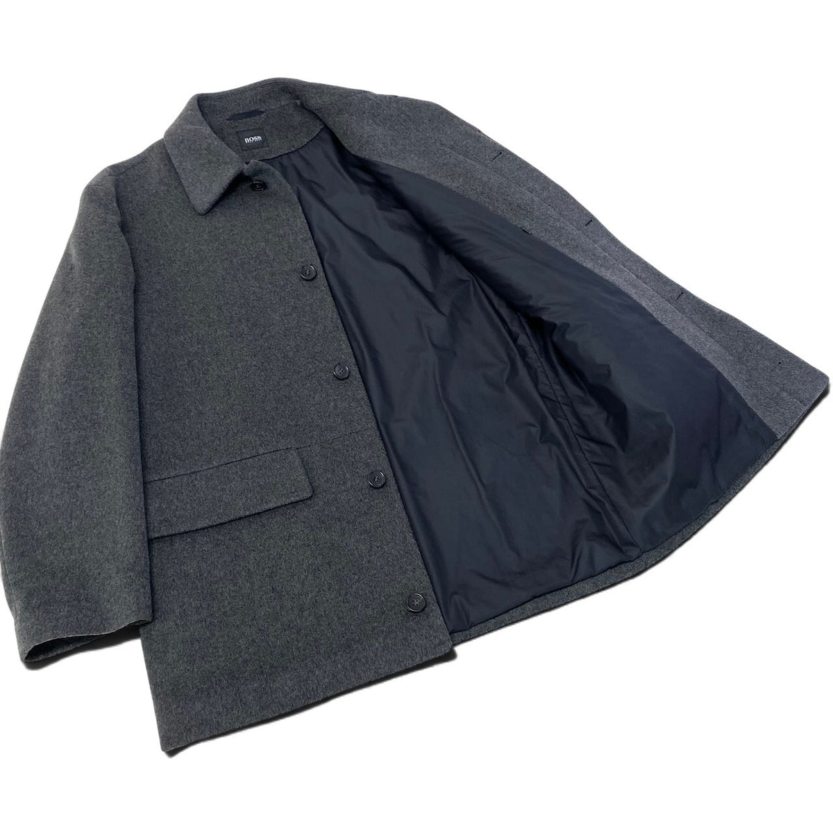 19i26 HUGO BOSS ヒューゴボス ウールジャケット ステンカラーコート カシミヤ混 グレー メンズ 男性用u02t