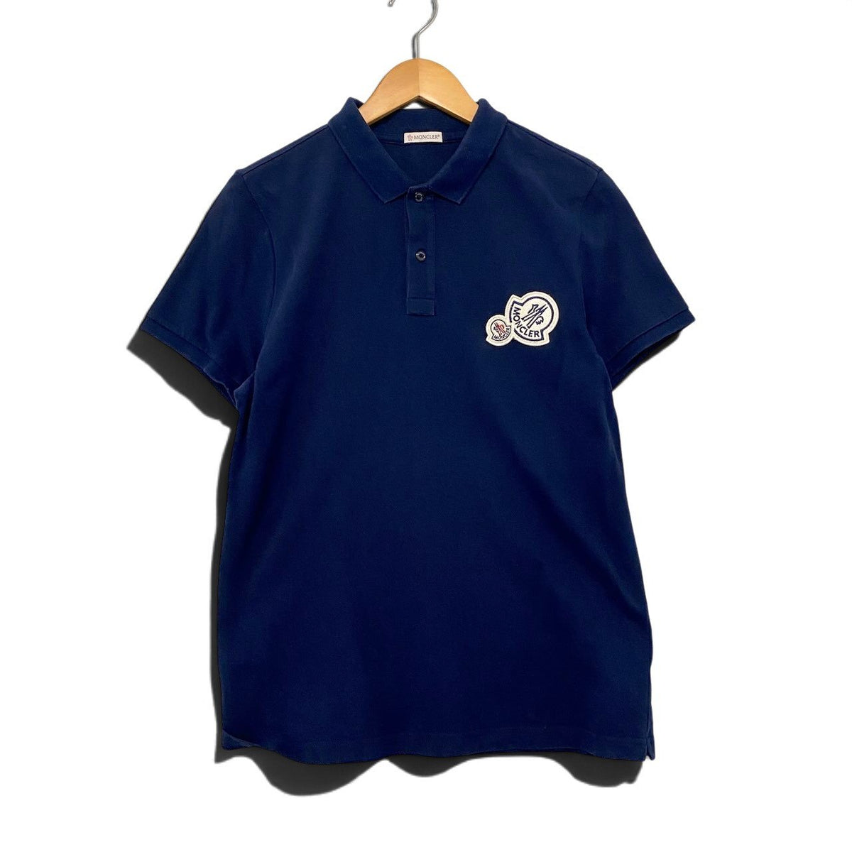 1j22 MONCLER モンクレール 半袖ポロシャツ ロゴワッペン トップス Mサイズ ネイビー コットン100％ メンズ 男性用u02t