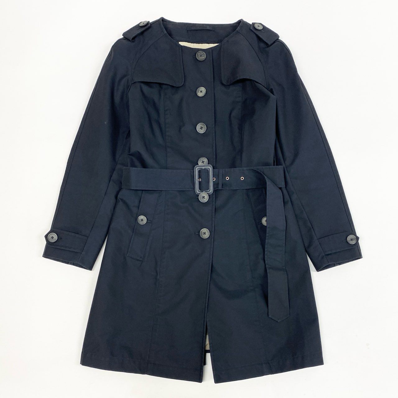 37a26 HERNO ヘルノ ノーカラー トレンチコート アウター イタリア製 IM0018D 46 ネイビー コットン レディースo07t