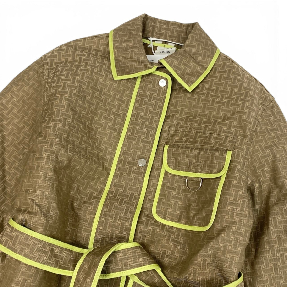 59i15 《未使用品》 HERMES エルメス 22AW Hモザイク サファリジャケット コート 2H0117DP 36 カーキ系 コットン ライナー ベルト付きu02t