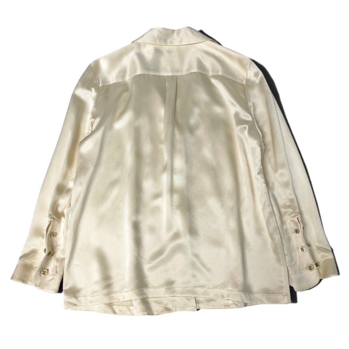 Cj28 【極美品】 CHANEL シルクブラウス ココマーク シェルボタン シャツ アイボリー レディース 女性用k02i