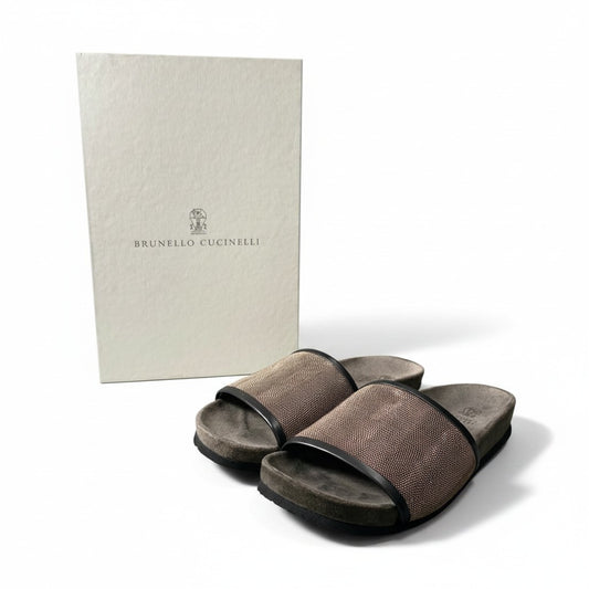 h10 【極美品】BRUNELLO CUCINELLI プレシャス ジュエリーサンダル ビーズ 37サイズ ブラウン レディース 女性用k02i