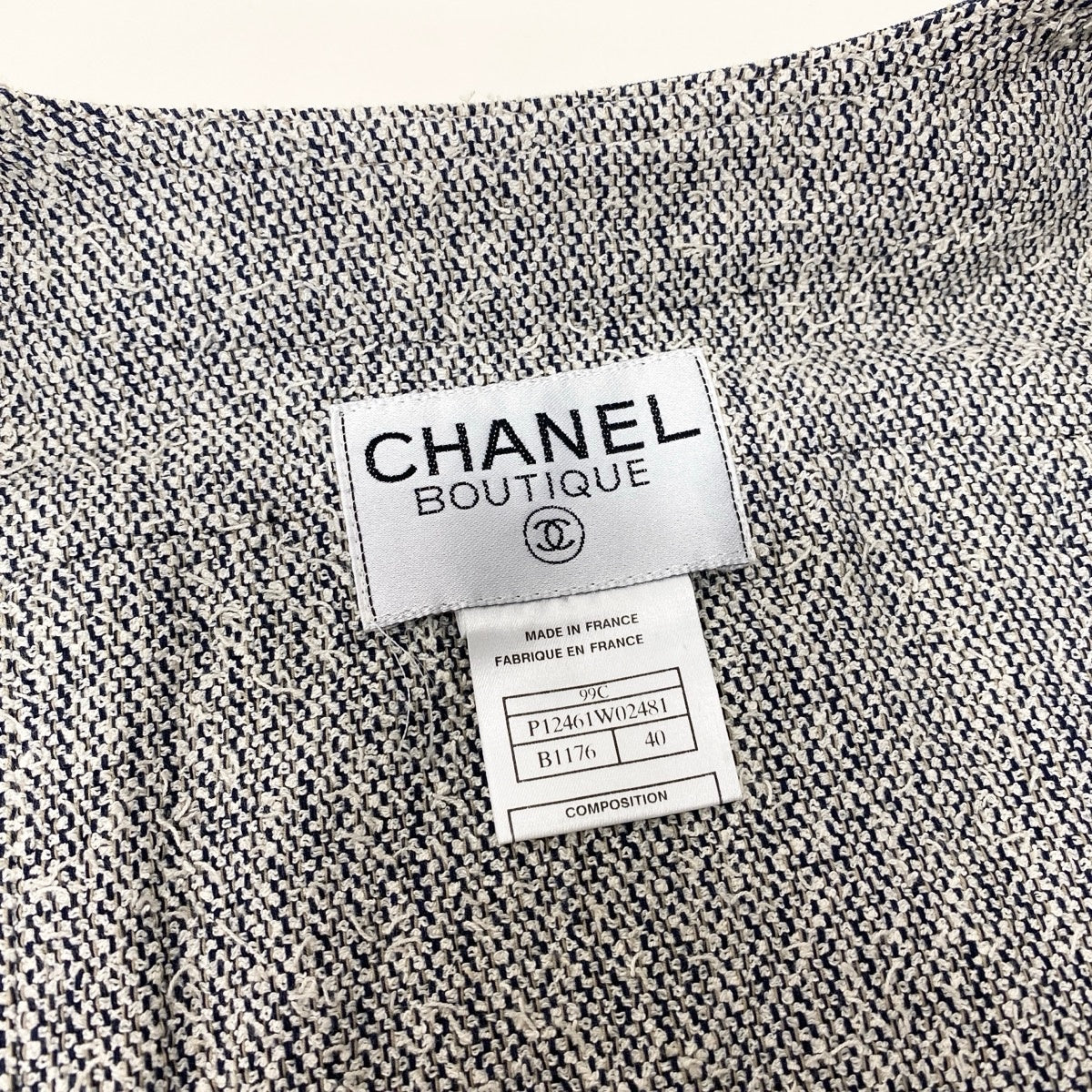 Cf12 CHANEL 1999年 ノーカラーデニムジャケット コットンジャケット アウター P12461 40サイズ インディゴ コットン100％ レディース 女性用u02tu02t