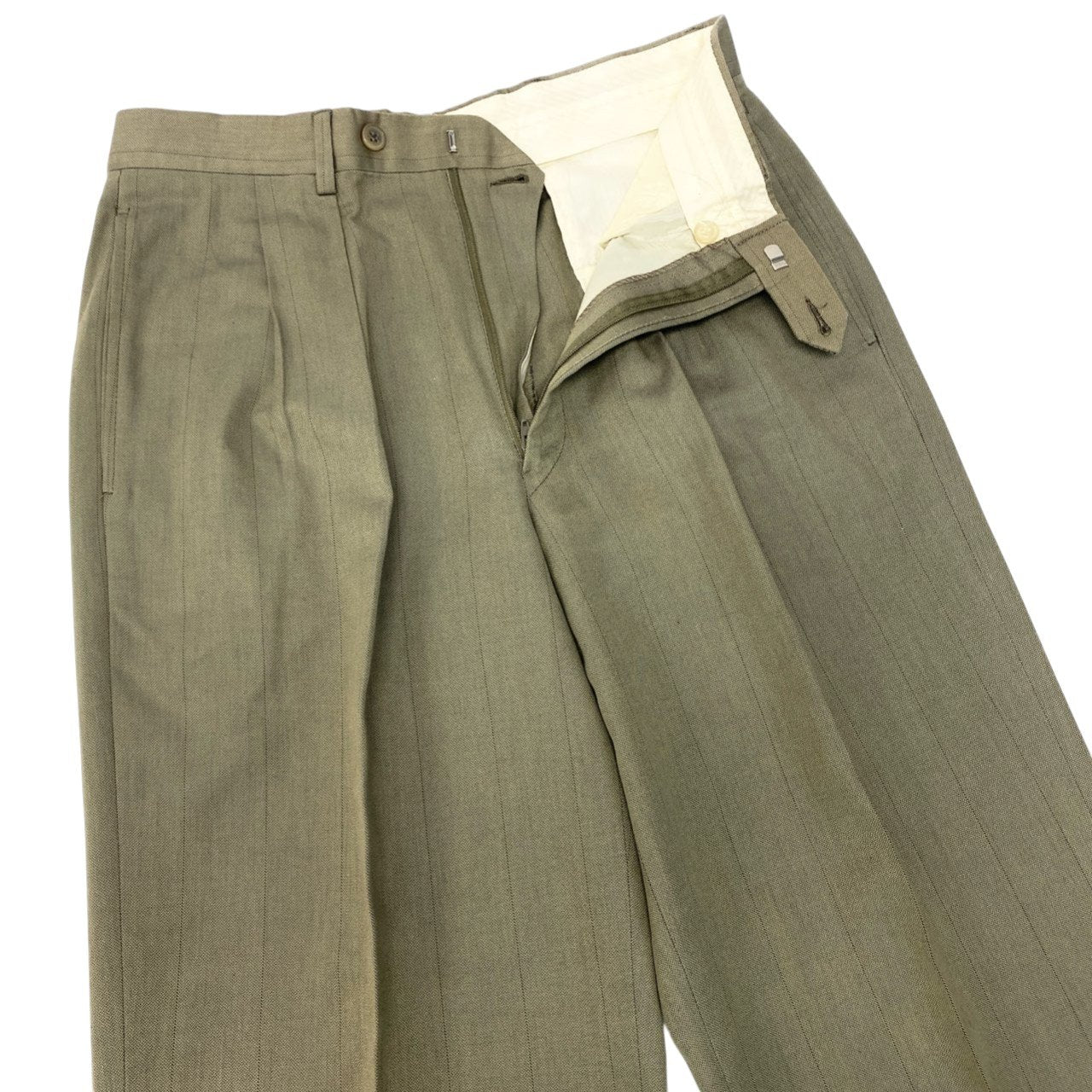 5c5 GIORGIO ARMANI ジョルジオアルマーニ Vintage 白タグ ダブルブレスト セットアップ スーツ 46 カーキ ストライプ メンズ 90su02t