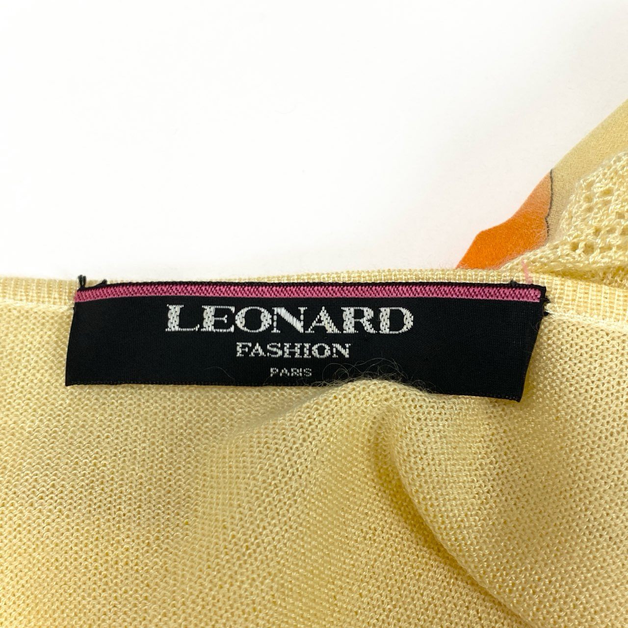 6c20 LEONARD レオナール 美しい花柄プリント 半袖ニット セーター トップス L イエロー シルク カシミヤ混 レディースu02t
