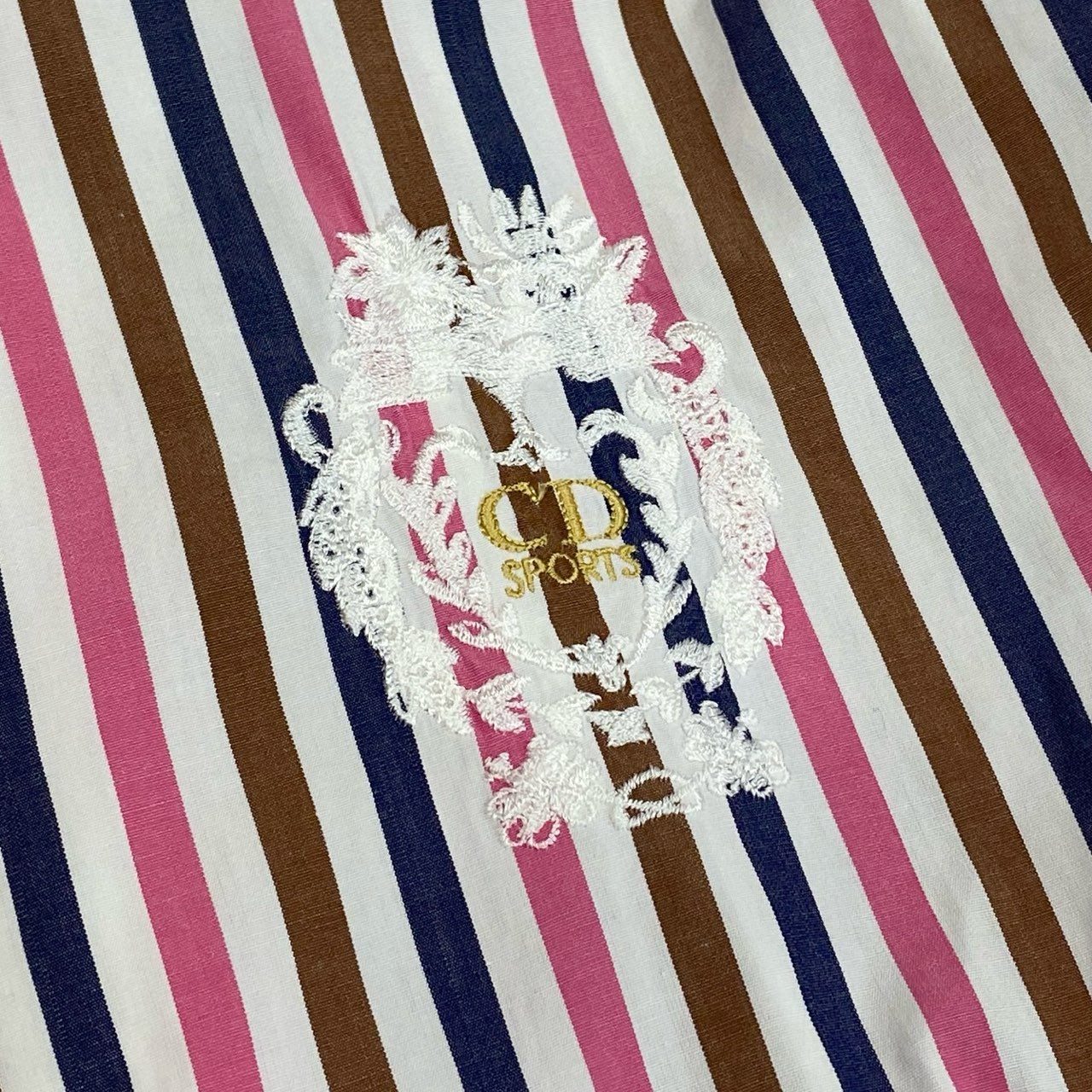 42a23 Christian Dior クリスチャンディオール 半袖シャツ トップス エンブレム刺繍 M マルチカラー ストライプ レディースu02t
