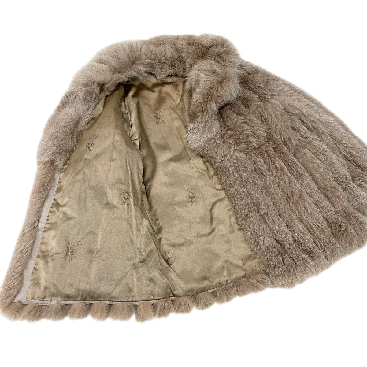 78h8 染め フォックスファー コート サイズF ベージュ 本毛皮 Dyed Fox Fur Coat Beiget18r