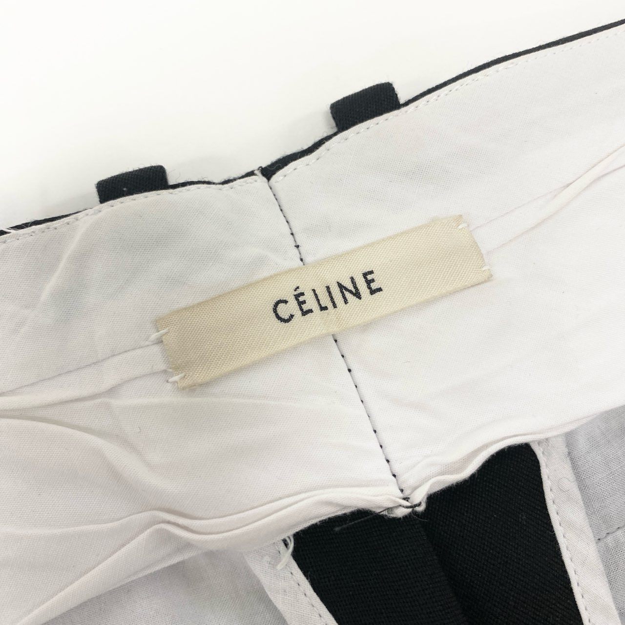 22i16 CELINE セリーヌ フィービー期 ウールカシミヤ スラックスパンツ テーパードパンツ ボトムス 34 ブラック レディースu02t