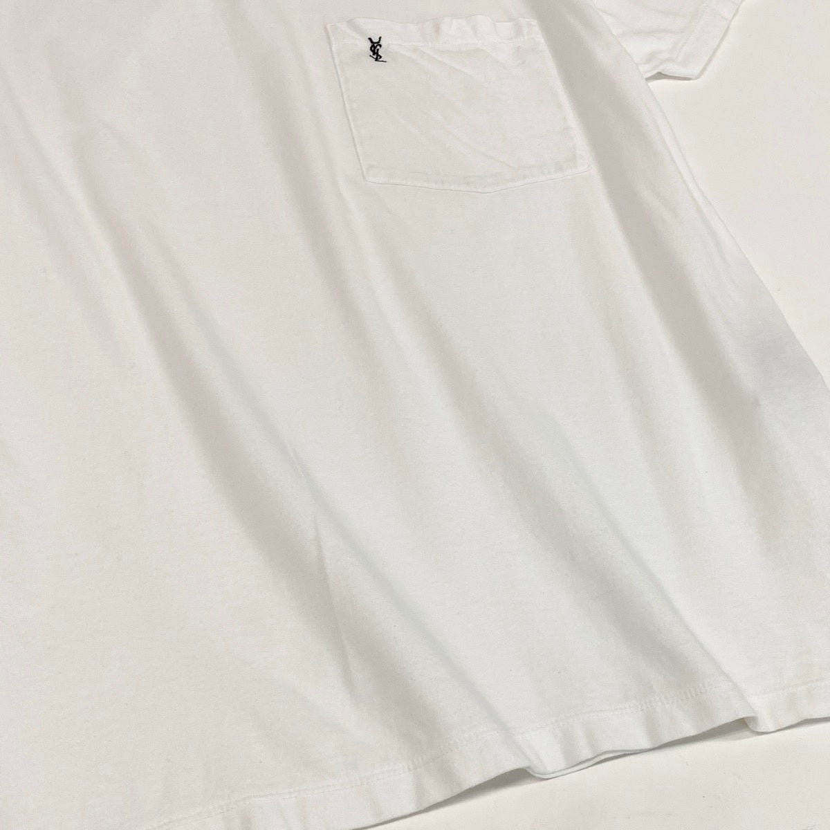 If29 SAINTLAURENT PARIS サンローラン ホワイトTシャツ 半袖カットソー ブランドロゴ刺繍 コットンシャツ メンズ 男性用 XS ホワイト コットン100％u02t