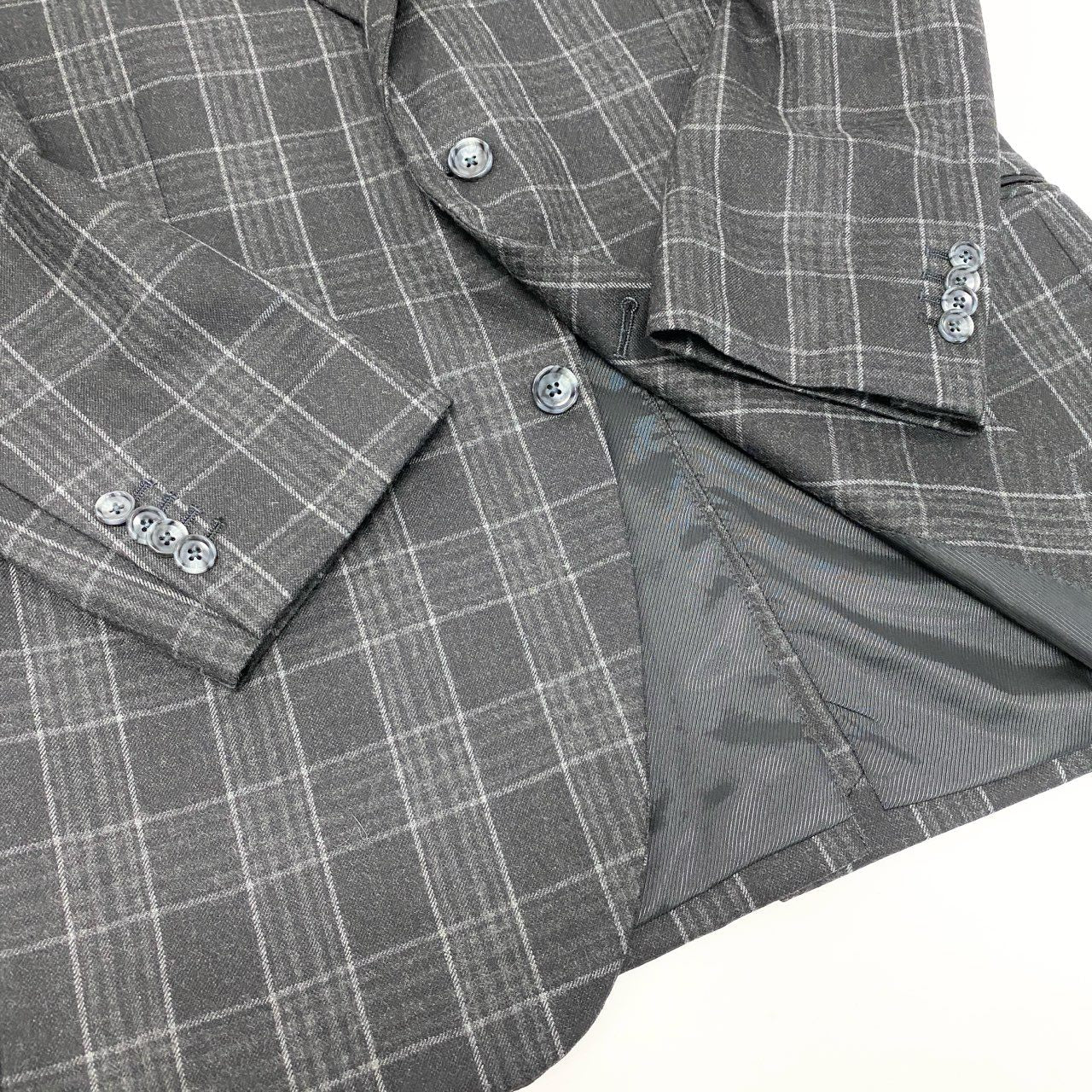 4k23 GINZA Global Style 銀座グローバルスタイル 英国製生地 JOHN FOSTER セットアップスーツ シングル 2B チェック柄 メンズ 紳士服 ダークグレー ウールu02t