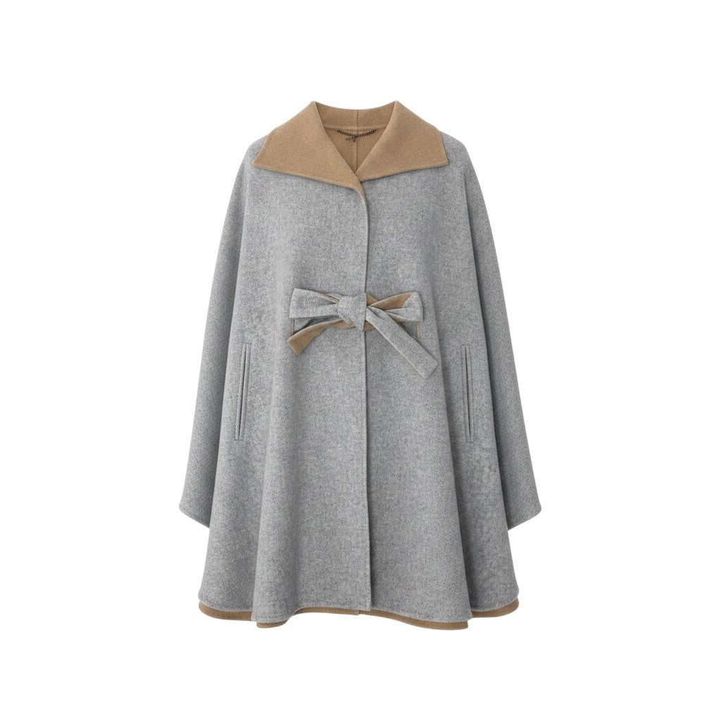 91g27 TRU TRUSSARDI STILE トゥルートトラサルディ スティーレ リバーポンチョ ウールブレンド バイカラー サイズ38 グレー ベージュ レディースu02t
