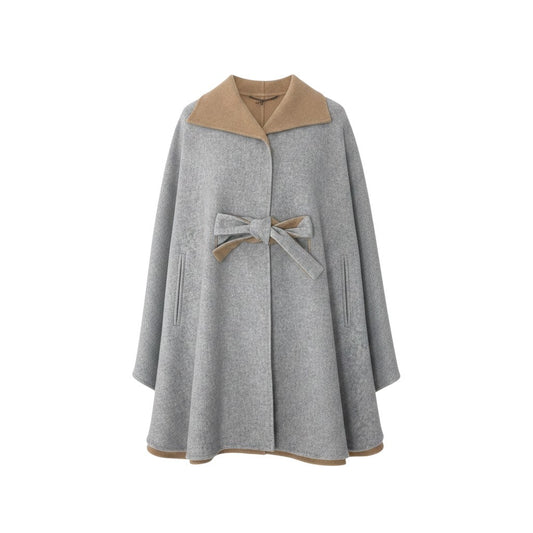 91g27 TRU TRUSSARDI STILE トゥルートトラサルディ スティーレ リバーポンチョ ウールブレンド バイカラー サイズ38 グレー ベージュ レディースu02t
