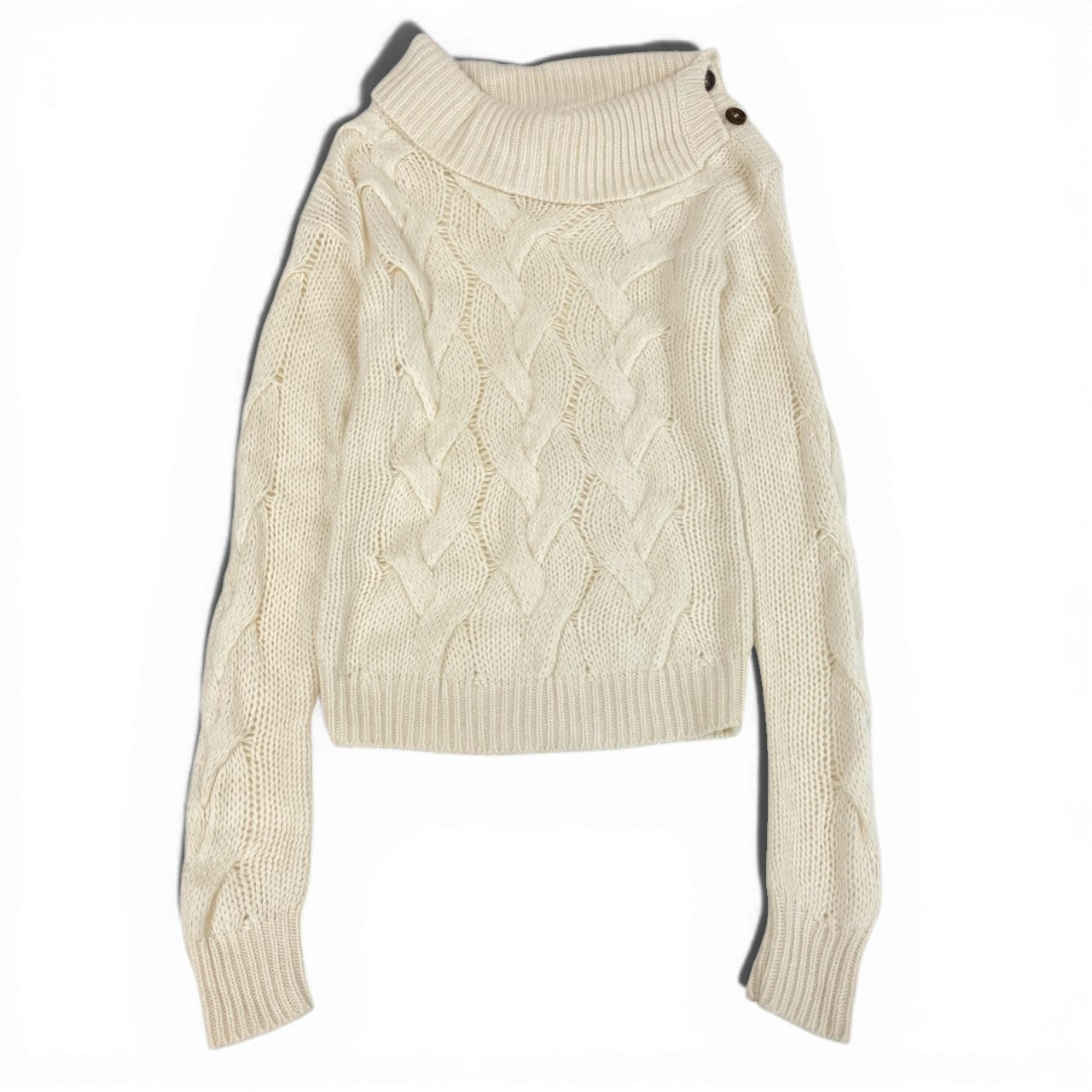 75b27 CELINE セリーヌ カシミヤ100 ニット セーター ローゲージ ショルダーボタン M クリーム系 カシミア レディースu02t