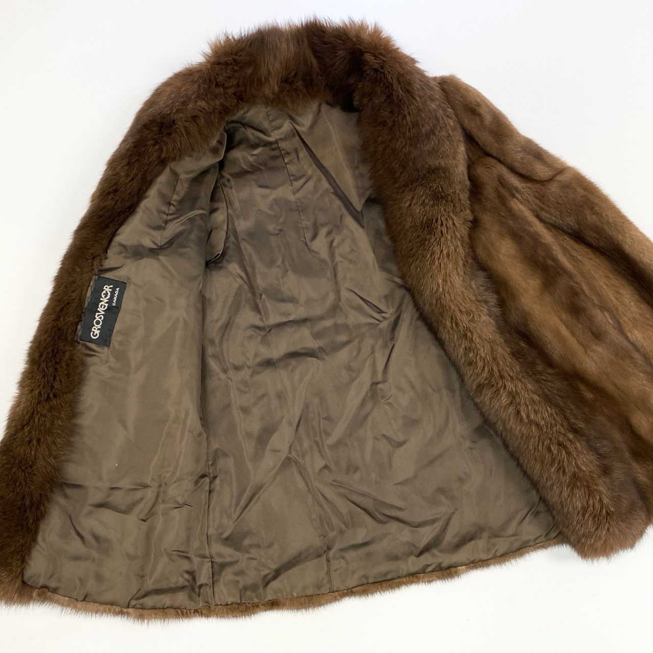 44k14 GROSVENOR グロブナー 毛皮コート ファーコート ミンクファー ファージャケット デミバフミンク 襟フォックスファー MINK FUR/FOX FUR ブラウンu02t