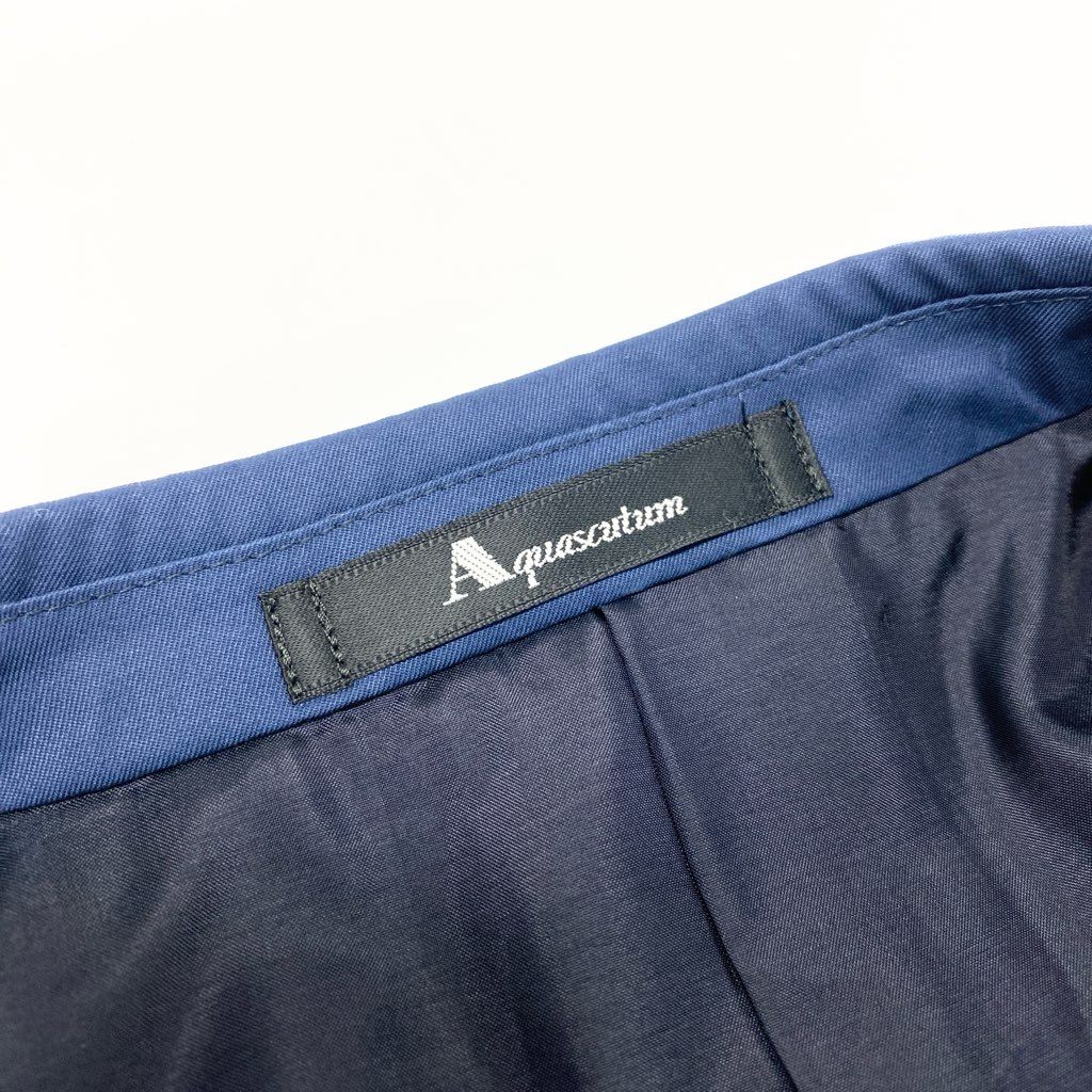 66a12 Aquascutum アクアスキュータム テーラードジャケット 背抜き シングル 2B フォーマル 無地 メンズ 紳士服 90A4 ネイビー コットン100％u02t