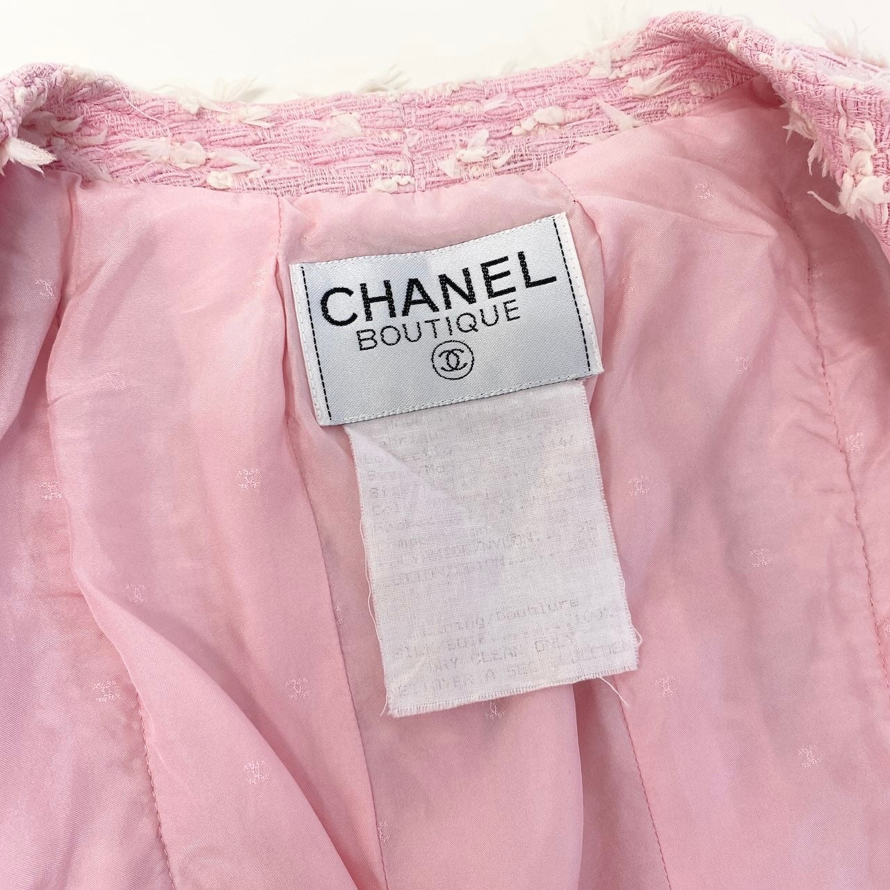 Ce27 CHANEL BOUTIQUE シャネル 1995年 ファンシーツイード ジャケット 4つポケット ココマーク ミラーボタン ピンク レディース 女性服tta1