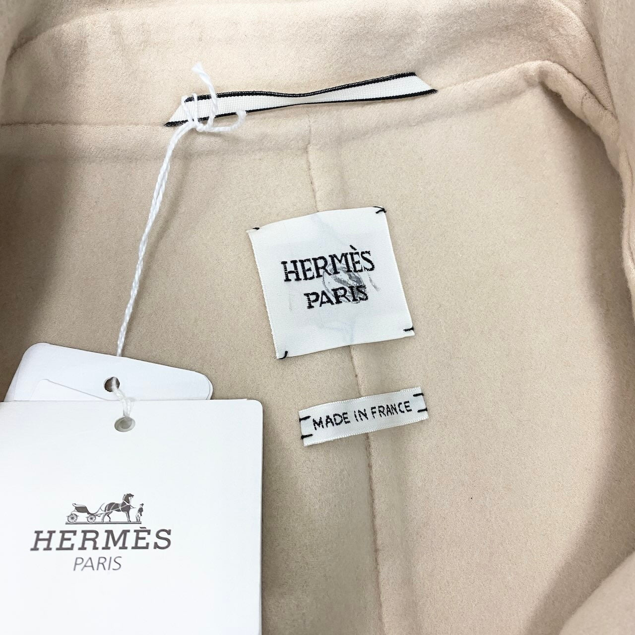 E 【未使用保管品】 タグ付 HERMES エルメス ダブルフェイス ラップコート スリーブレス ロングコート 38 ピンクベージュ カシミヤ レディースnu1